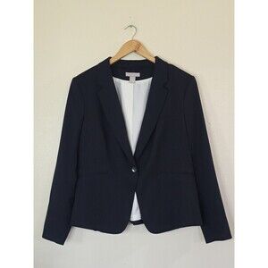 H&M Navy Blue Textured Blazer Jacket Womens Size Large Lined One Button Classic